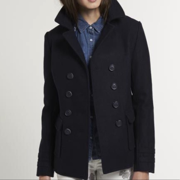 Superdry Jackets & Blazers - SuperDry Liberty Bell Wool Pea Coat Dark Navy Double Breast Button Front Small